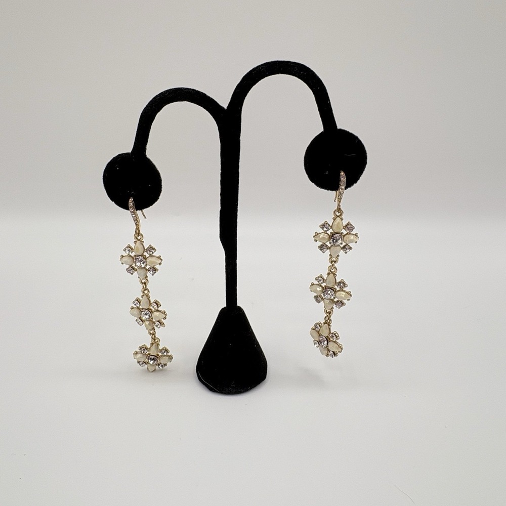 VTG Gold Tone Chandelier Drop Earrings Rhinestone Floral Dangle Statement Jewelr